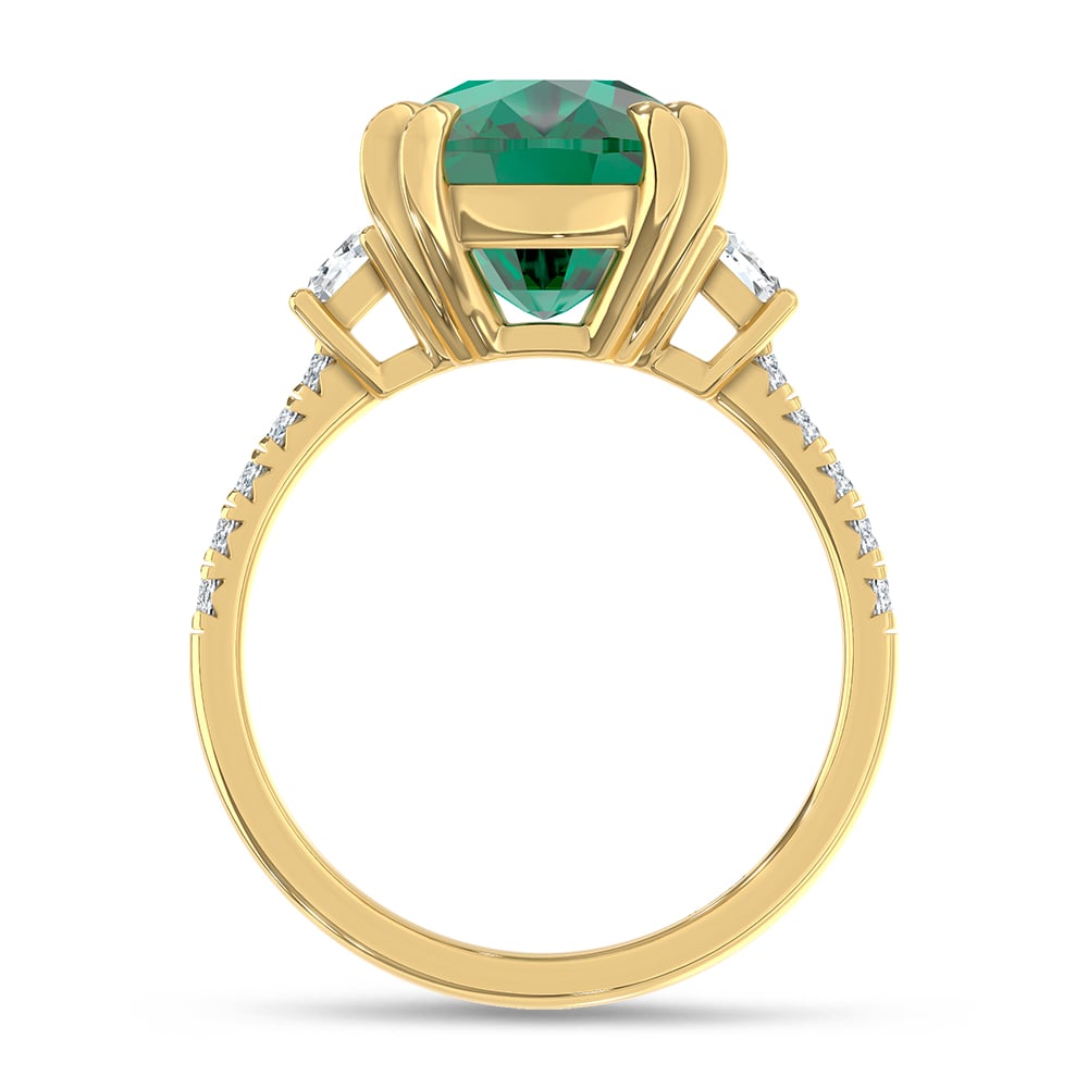 14K Yellow Gold Lab Grown Diamond 6 1/5 Ct.Tw. Oval Shape Recrystalized Emerald Engagement Ring (Center 5 5/8 ct)