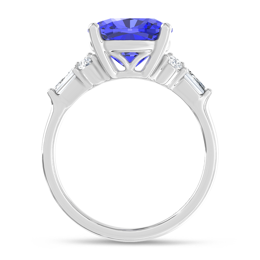 14K White Gold Lab Grown Diamond 4 7/8 Ct.Tw. Cushion Shape Recrystalized Blue Sapphire Engagement Ring (Center 4 1/2 ct)