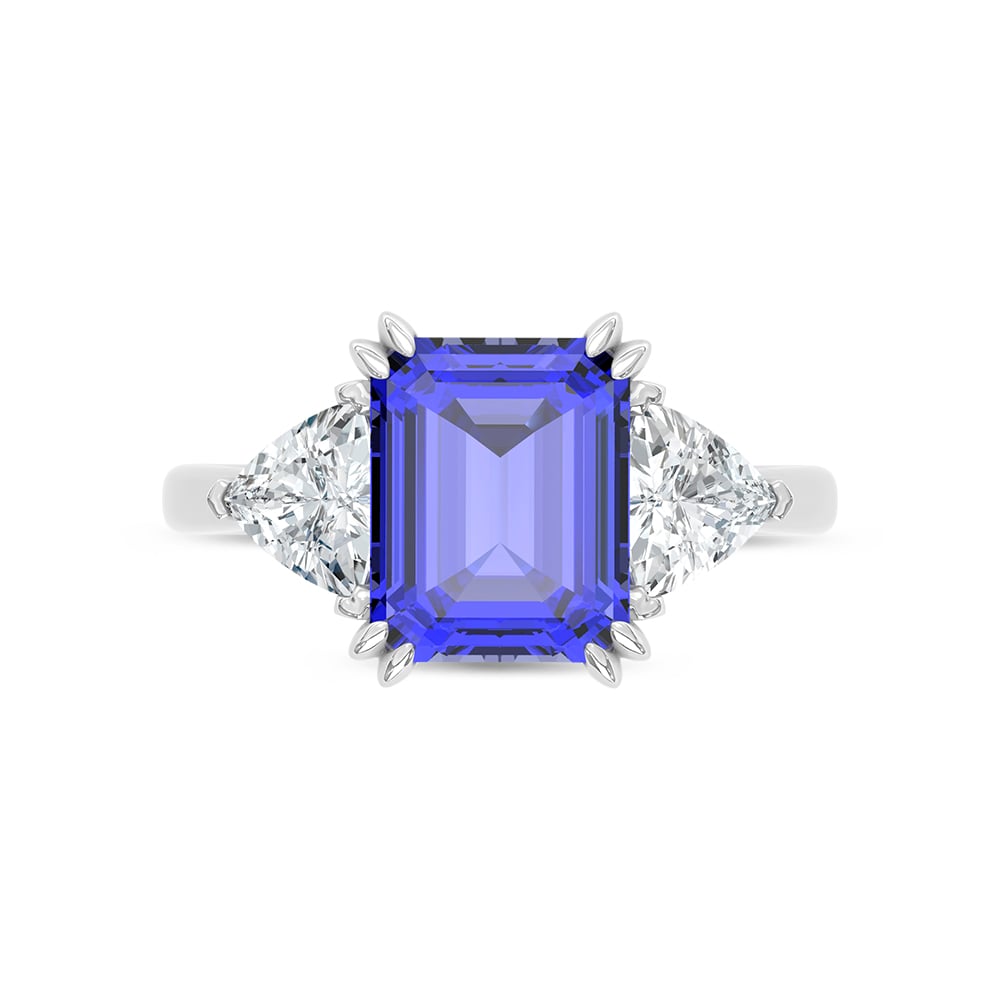 14K White Gold Lab Grown Diamond 5 7/8 Ct.Tw. Emerald Shape Recrystalized Blue sapphire Engagement Ring (Center 4 1/2 ct)