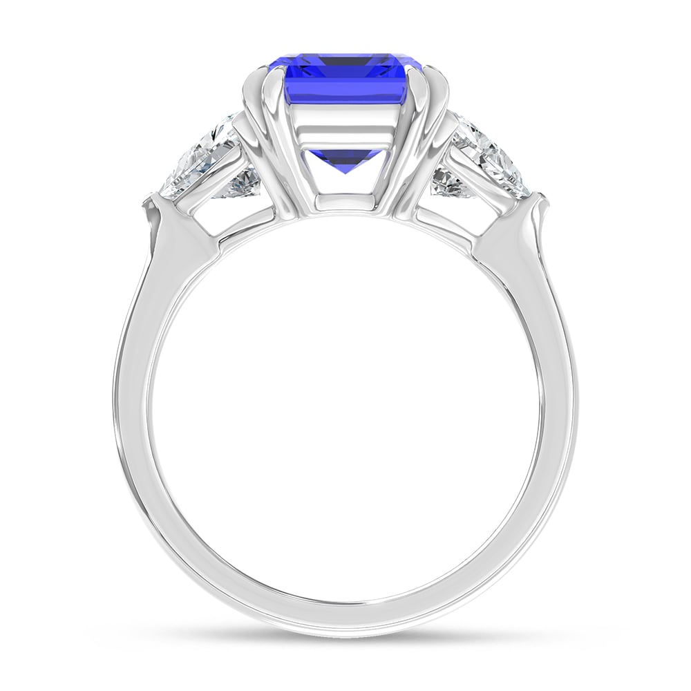 14K White Gold Lab Grown Diamond 5 7/8 Ct.Tw. Emerald Shape Recrystalized Blue sapphire Engagement Ring (Center 4 1/2 ct)