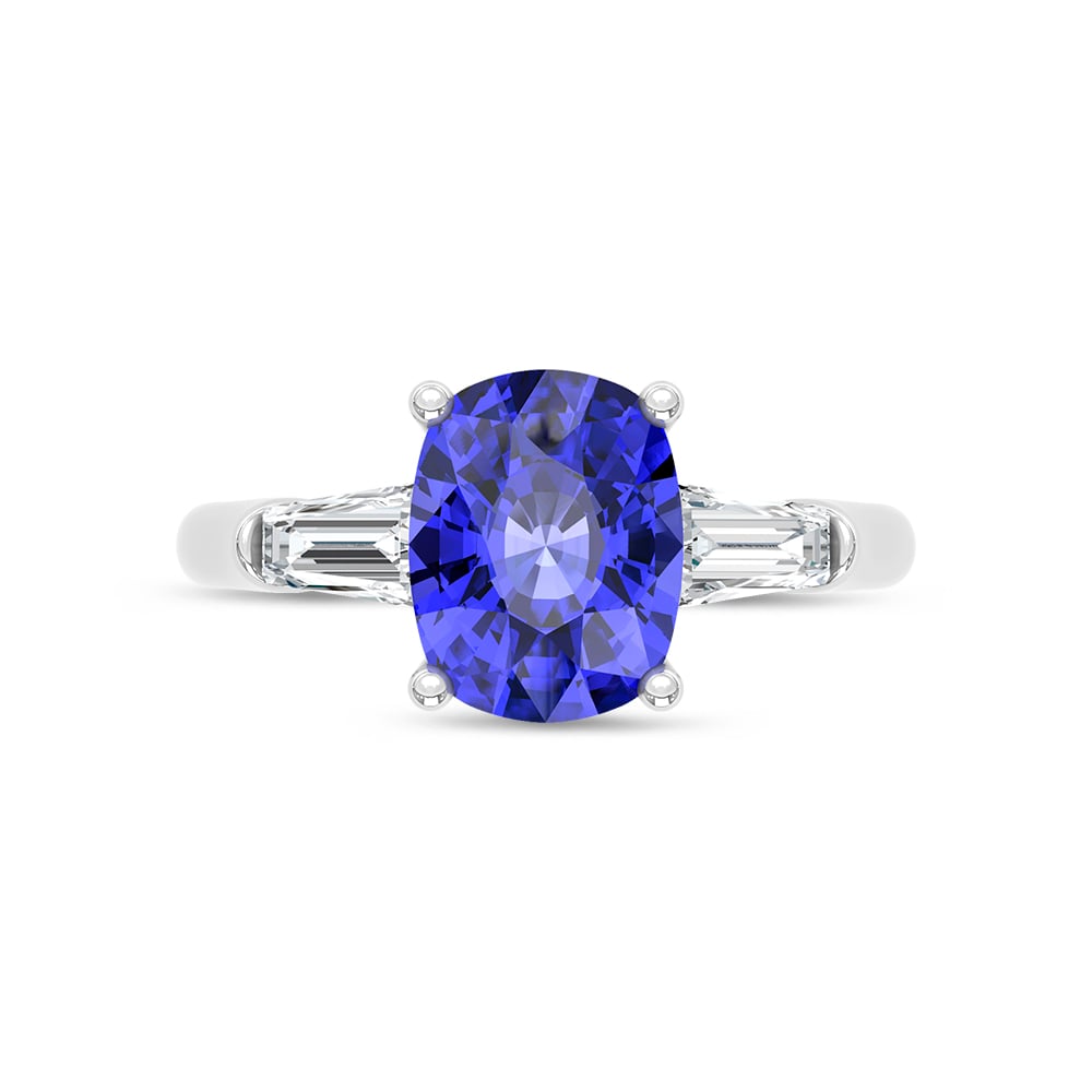 14K White Gold Lab Grown Diamond 3 3/4 Ct.Tw. Cushion Shape Recrystalized Blue Sapphire Engagement Ring (Center 3 ct)