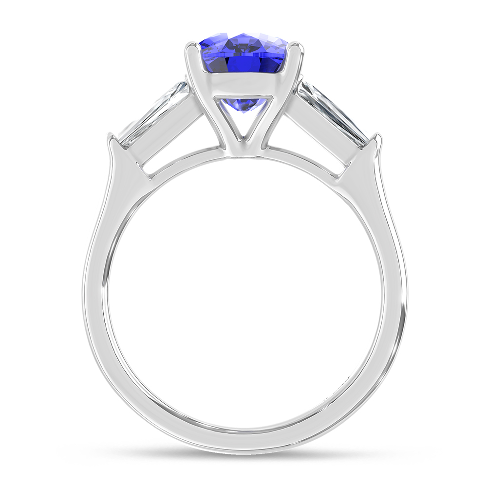 14K White Gold Lab Grown Diamond 3 3/4 Ct.Tw. Cushion Shape Recrystalized Blue Sapphire Engagement Ring (Center 3 ct)