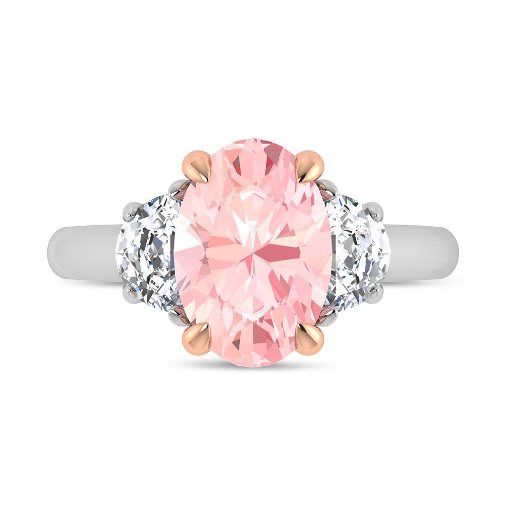 14K Two Tone Gold Lab Grown Diamond 3 1/2 Ct.Tw. Pink Oval Shape Engagement Ring (Center 3ct)