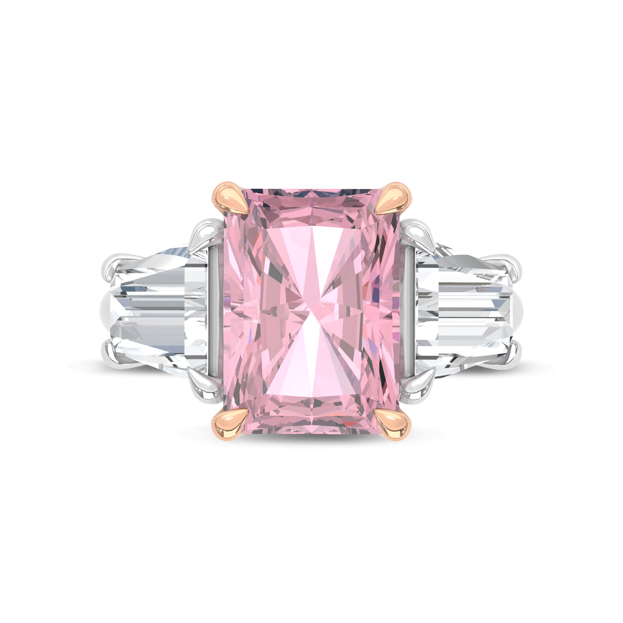 14K Two Tone Lab Grown Diamond 7 Ct.Tw. Pink Radiant Engagement Ring (Center 5ct)