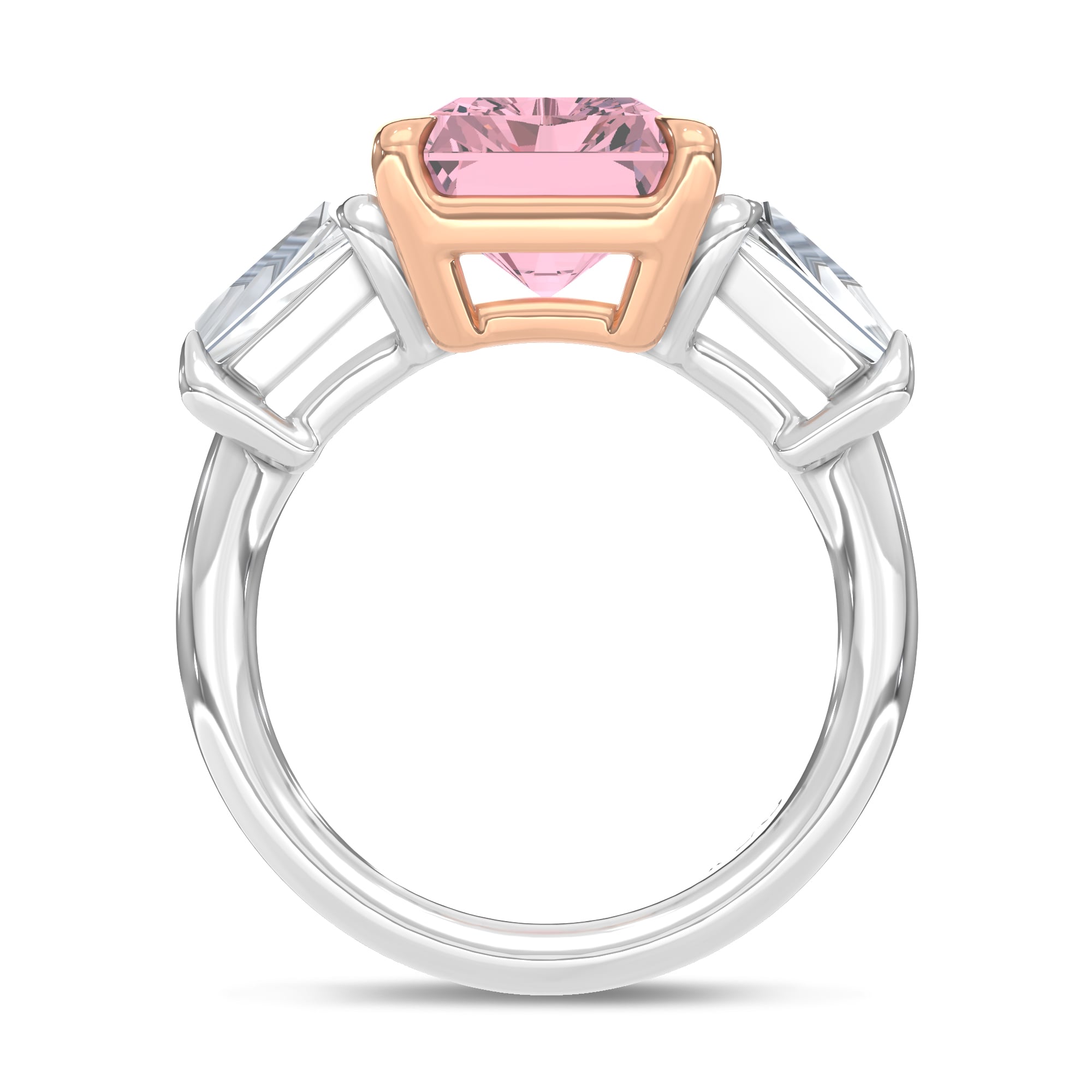14K Two Tone Lab Grown Diamond 7 Ct.Tw. Pink Radiant Engagement Ring (Center 5ct)