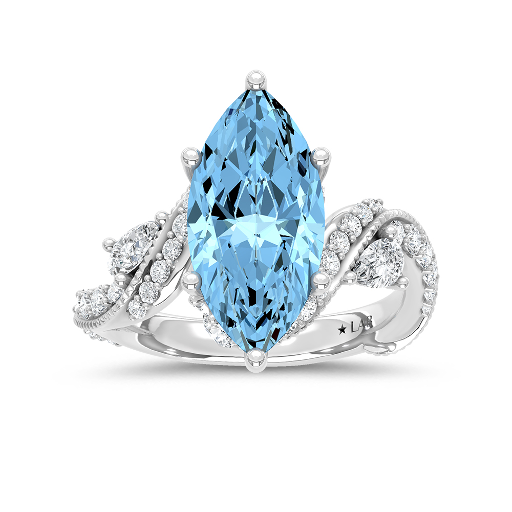 14K White Gold Lab Grown Diamond 4 1/2 Ct.Tw. Blue Marquise Engagement Ring (Center 3 1/2ct)