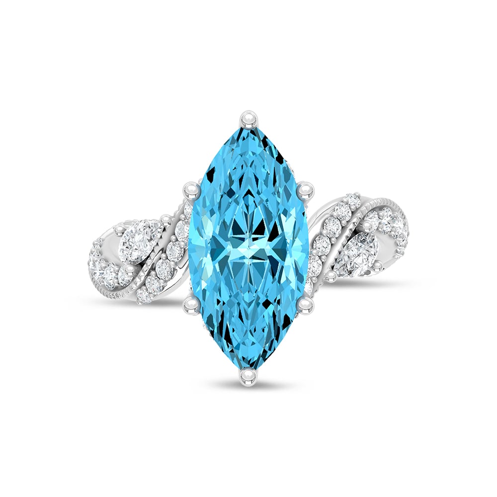 14K White Gold Lab Grown Diamond 4 1/2 Ct.Tw. Blue Marquise Engagement Ring (Center 3 1/2ct)