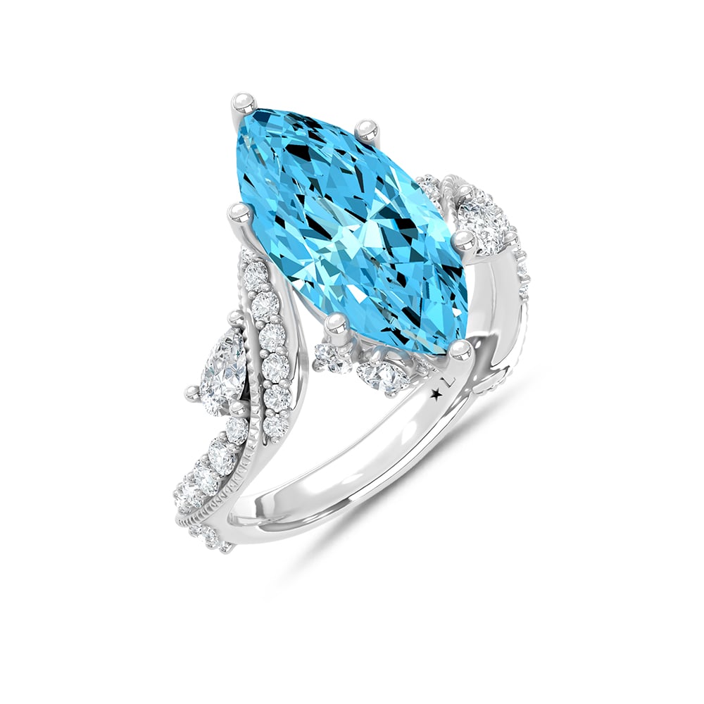 14K White Gold Lab Grown Diamond 4 1/2 Ct.Tw. Blue Marquise Engagement Ring (Center 3 1/2ct)