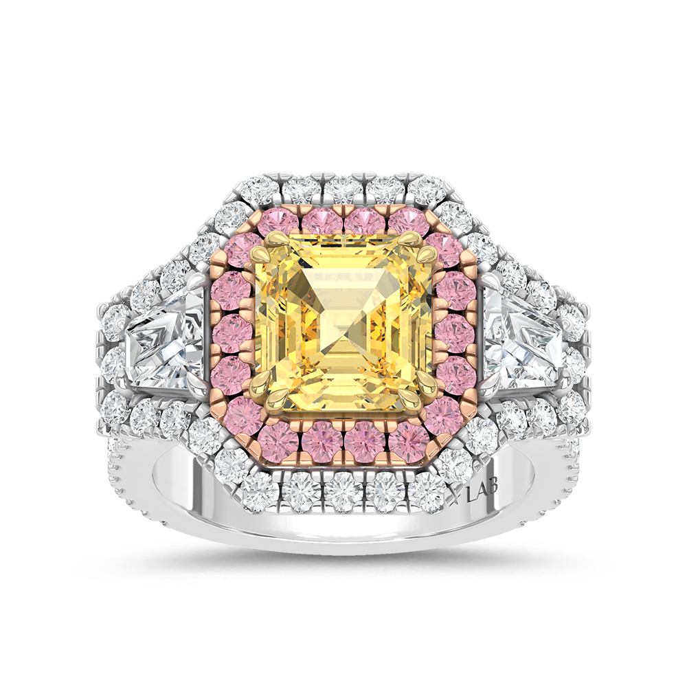 14K Two Tone Gold Lab Grown Diamond 5 5/8 Ct.Tw. Yellow Cushion Engagement Ring (Center 3ct)