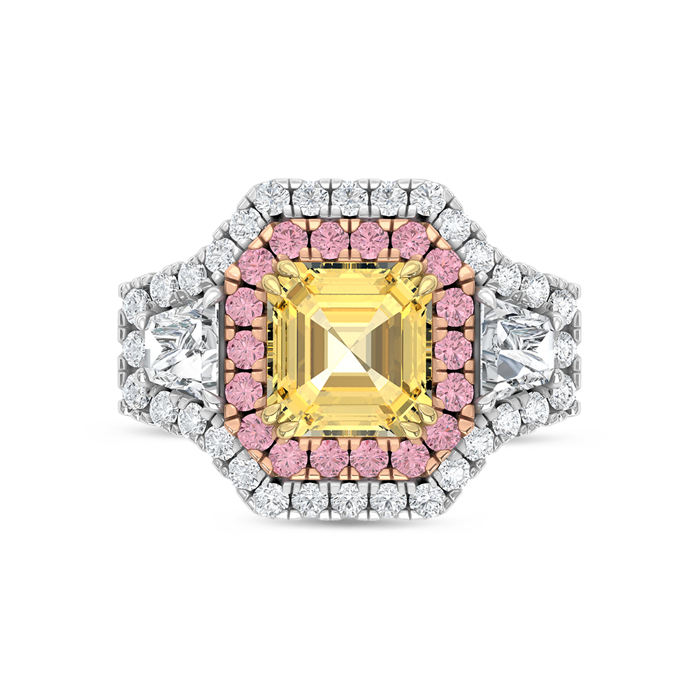 14K Two Tone Gold Lab Grown Diamond 5 5/8 Ct.Tw. Yellow Cushion Engagement Ring (Center 3ct)