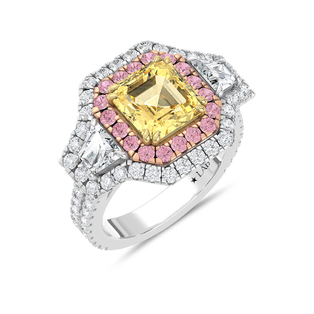 14K Two Tone Gold Lab Grown Diamond 5 5/8 Ct.Tw. Yellow Cushion Engagement Ring (Center 3ct)