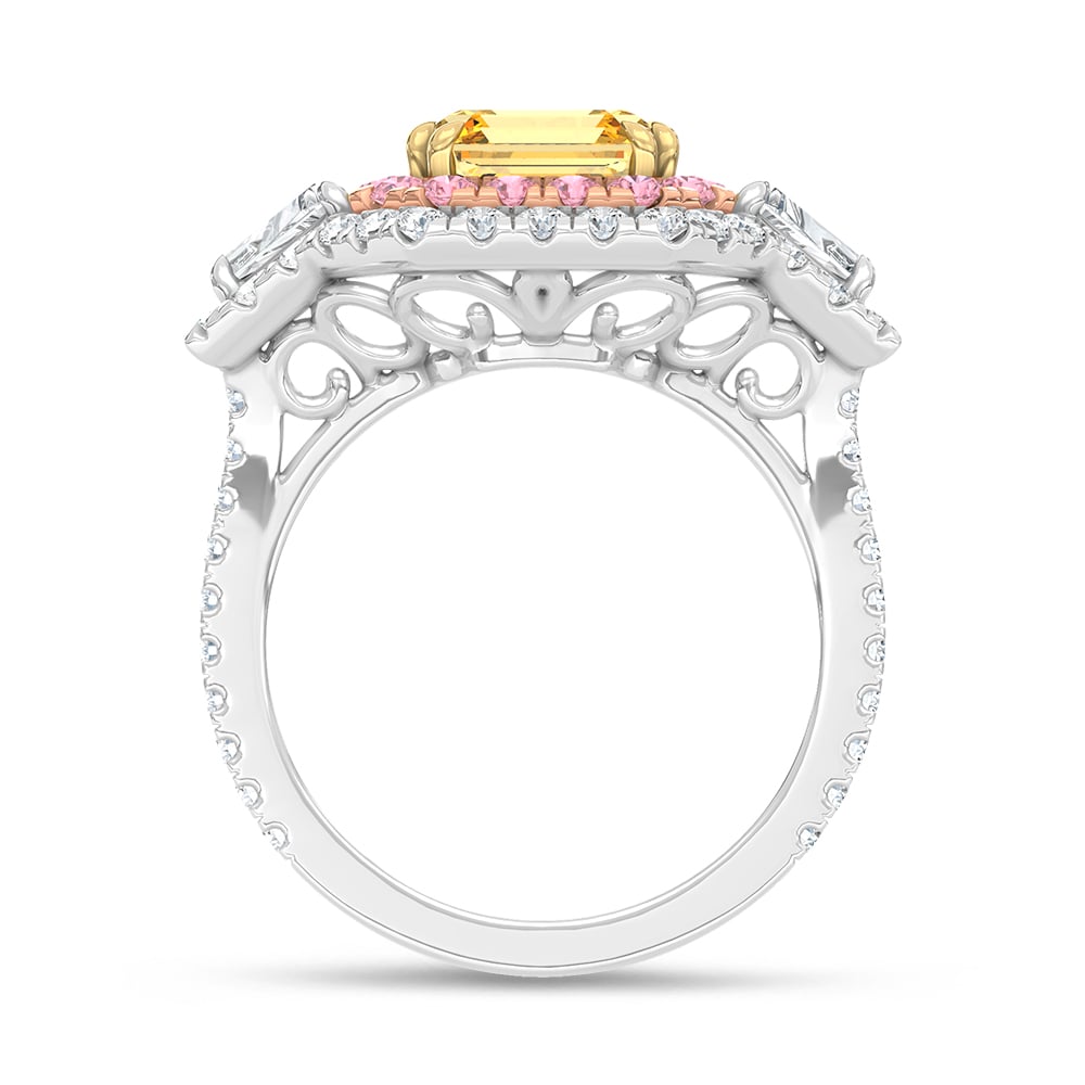 14K Two Tone Gold Lab Grown Diamond 5 5/8 Ct.Tw. Yellow Cushion Engagement Ring (Center 3ct)