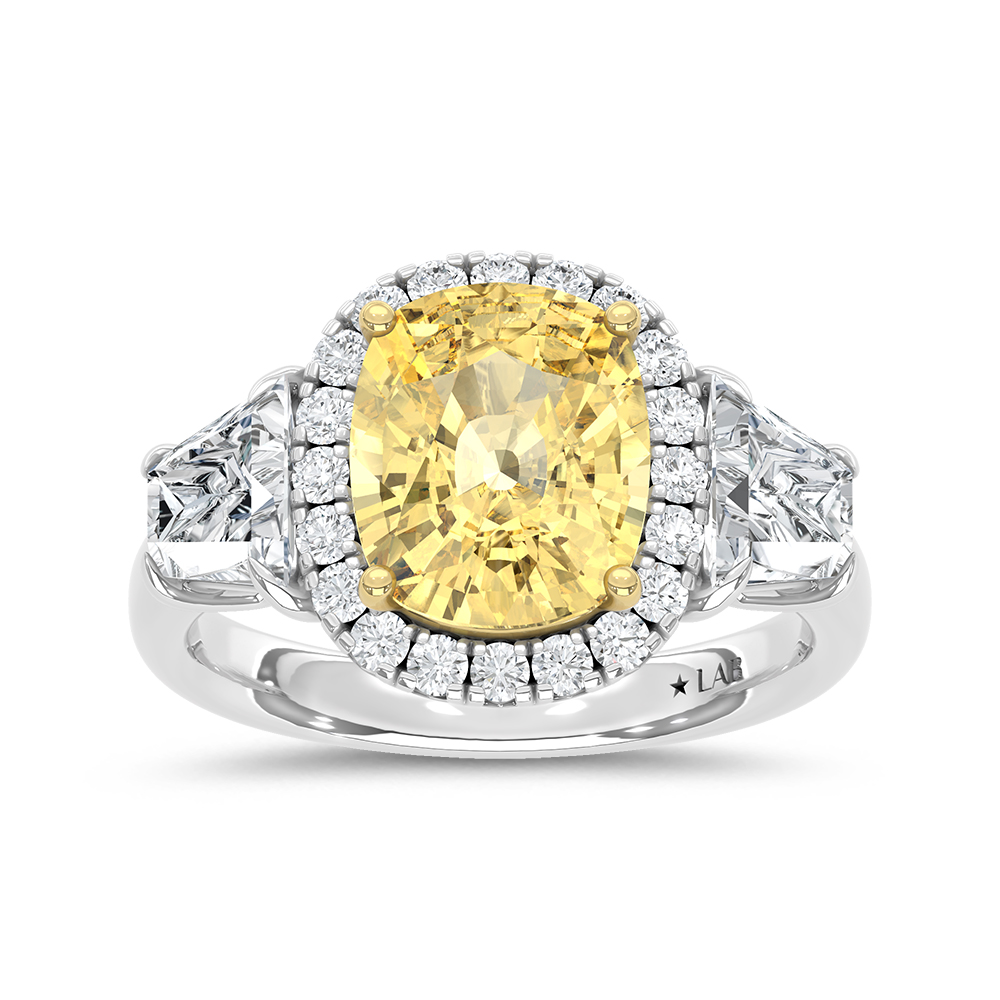 14K Two Tone Gold Lab Grown Diamond 6 Ct.Tw. Yellow Cushion Engagement Ring (Center 4ct)