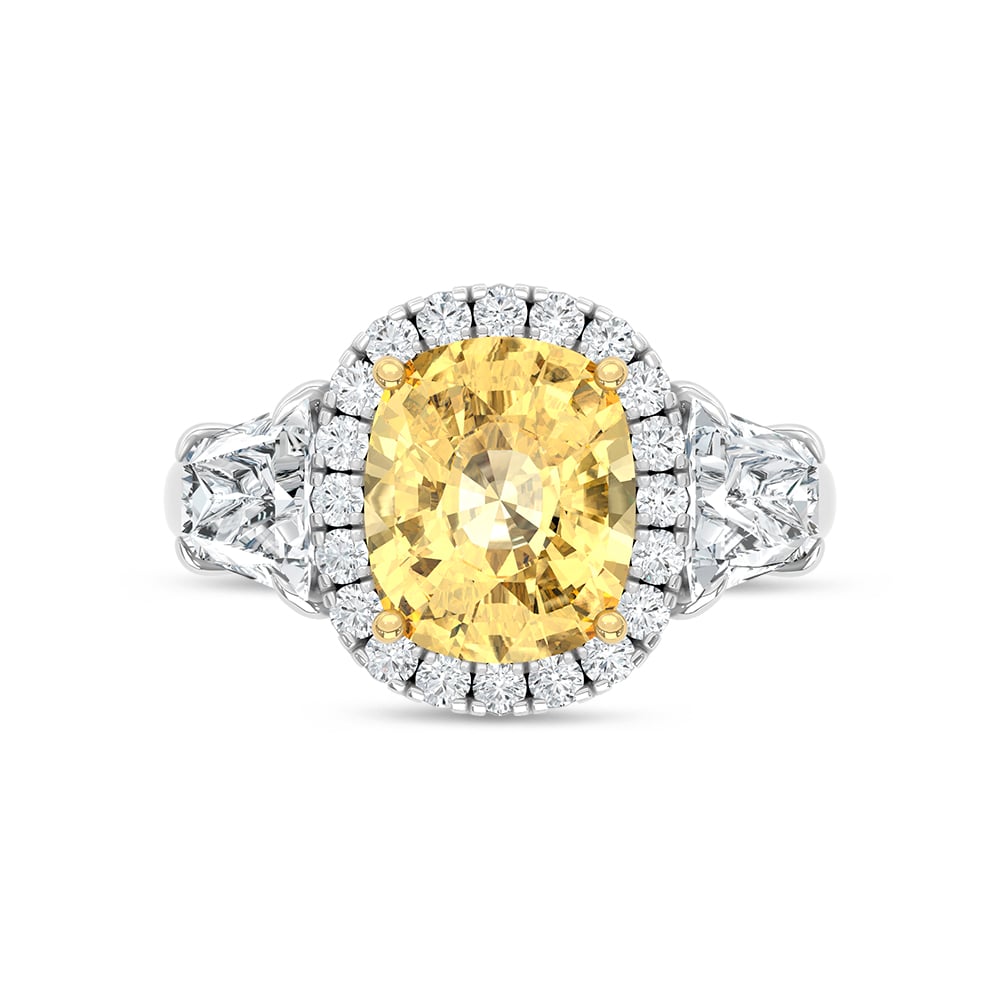 14K Two Tone Gold Lab Grown Diamond 6 Ct.Tw. Yellow Cushion Engagement Ring (Center 4ct)