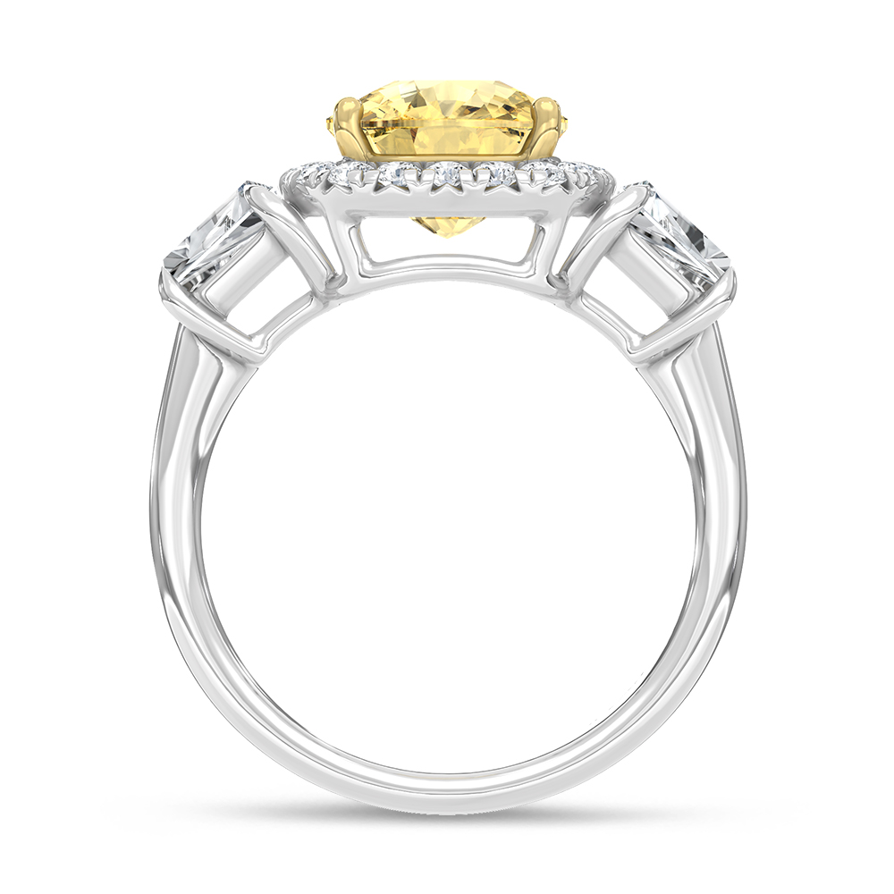 14K Two Tone Gold Lab Grown Diamond 6 Ct.Tw. Yellow Cushion Engagement Ring (Center 4ct)