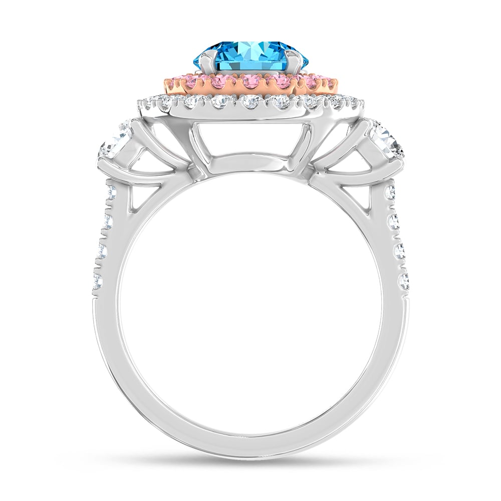 14K Two Tone Lab Grown Diamond 3 1/10 Ct.Tw. Blue Round Engagement Ring (Center 1 5/8ct)
