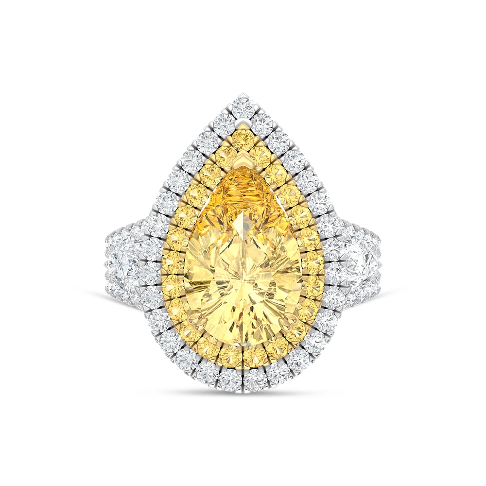 14K Two Tone Lab Grown Diamond 7 3/4 Ct.Tw. Yellow Pear Engagement Ring (Center 5 ct)