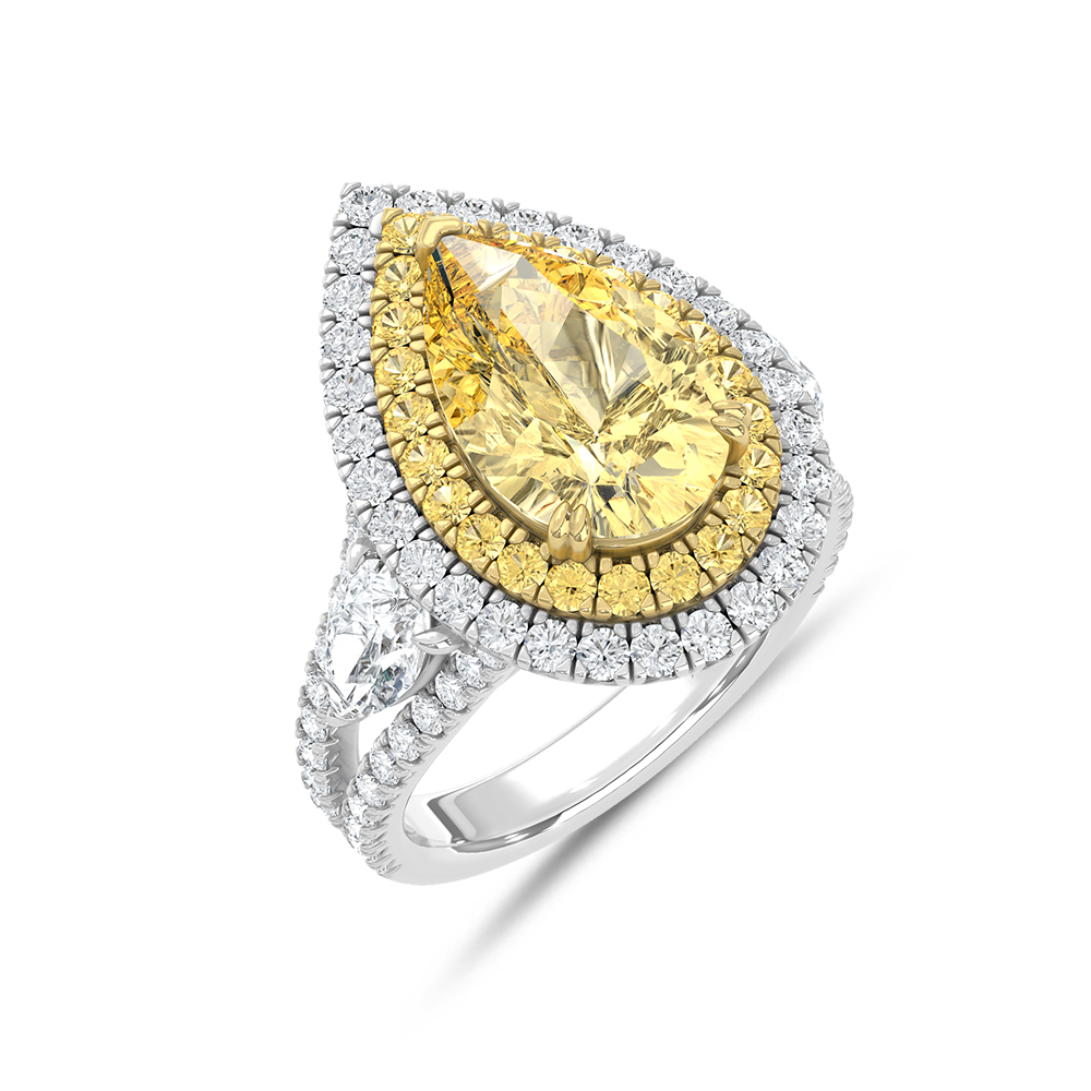 14K Two Tone Lab Grown Diamond 7 3/4 Ct.Tw. Yellow Pear Engagement Ring (Center 5 ct)