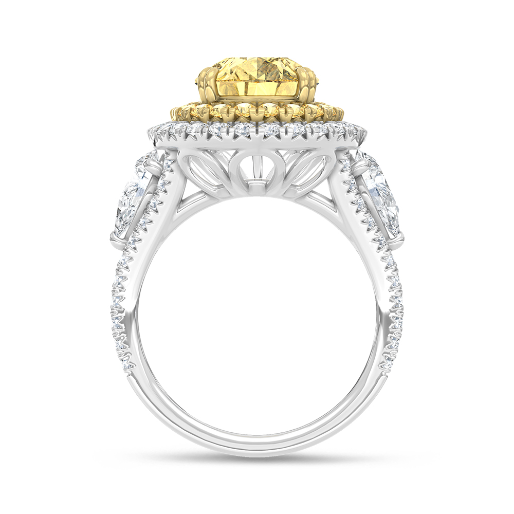 14K Two Tone Lab Grown Diamond 7 3/4 Ct.Tw. Yellow Pear Engagement Ring (Center 5 ct)