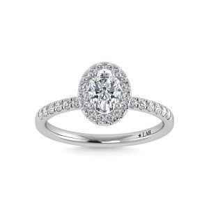 14K White Gold Lab Grown Diamond  1 Ct.Tw. Shank Oval Shape Halo Engagement Ring