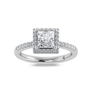 14K White Gold Princess Cut Lab Grown Diamond 1 1/4 ct.tw. Halo Engagement Ring