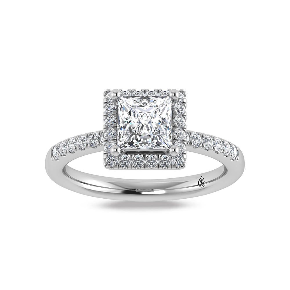 14K White Gold Princess Cut Lab Grown Diamond 1 1/4 ct.tw. Halo Engagement Ring