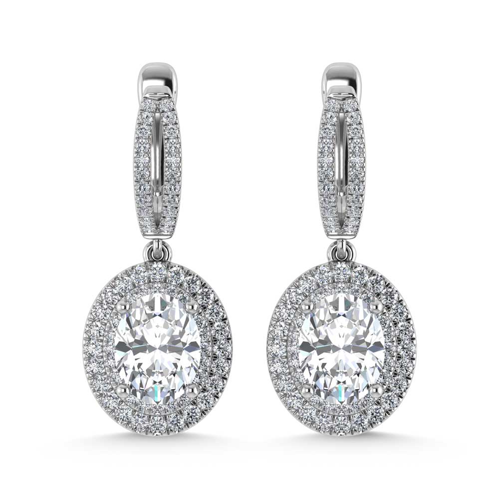 14K White Gold Lab Grown Diamond 4 7/8 Ct.Tw. Oval Shape Fashion Earring (Oval Center 4 ct)