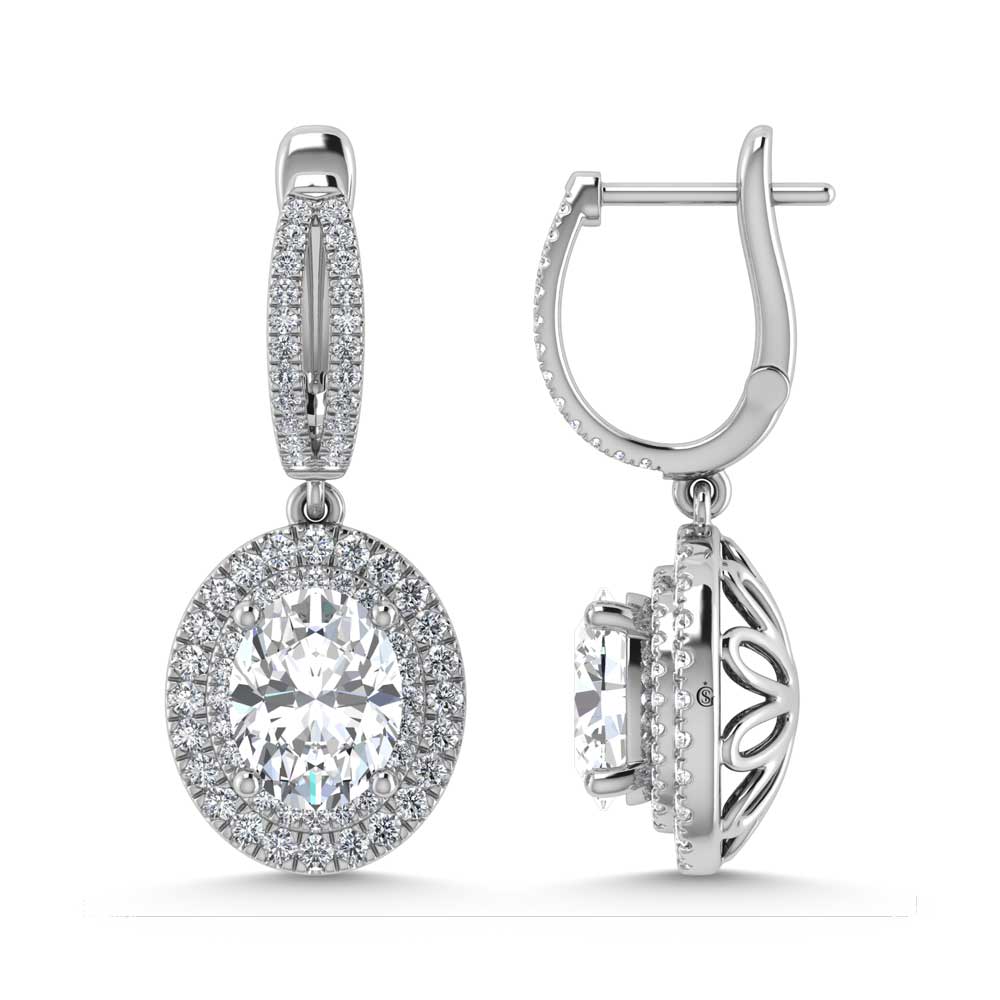 14K White Gold Lab Grown Diamond 4 7/8 Ct.Tw. Oval Shape Fashion Earring (Oval Center 4 ct)