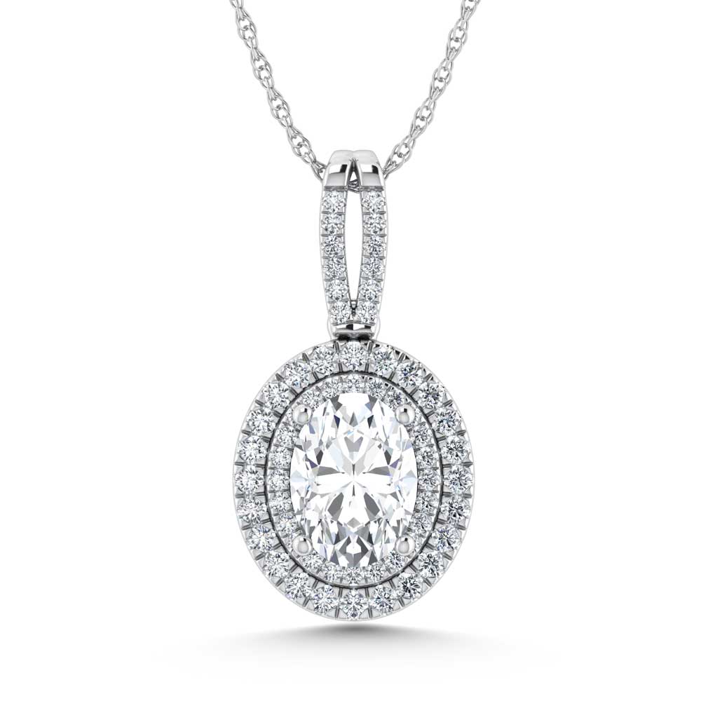 14K White Gold Lab Grown Diamond 3 3/4 Ct.Tw. Oval Shape Fashion Pendant (Oval Center 3 ct)