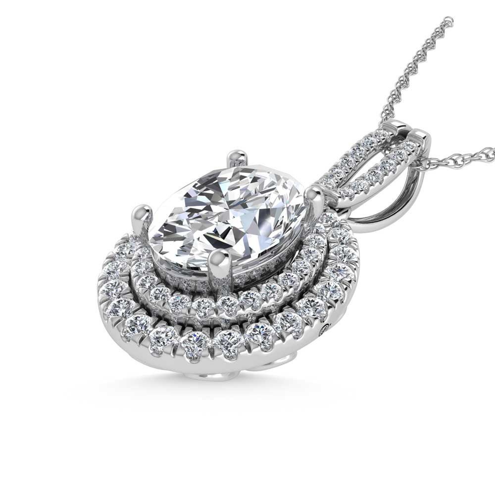 14K White Gold Lab Grown Diamond 3 3/4 Ct.Tw. Oval Shape Fashion Pendant (Oval Center 3 ct)