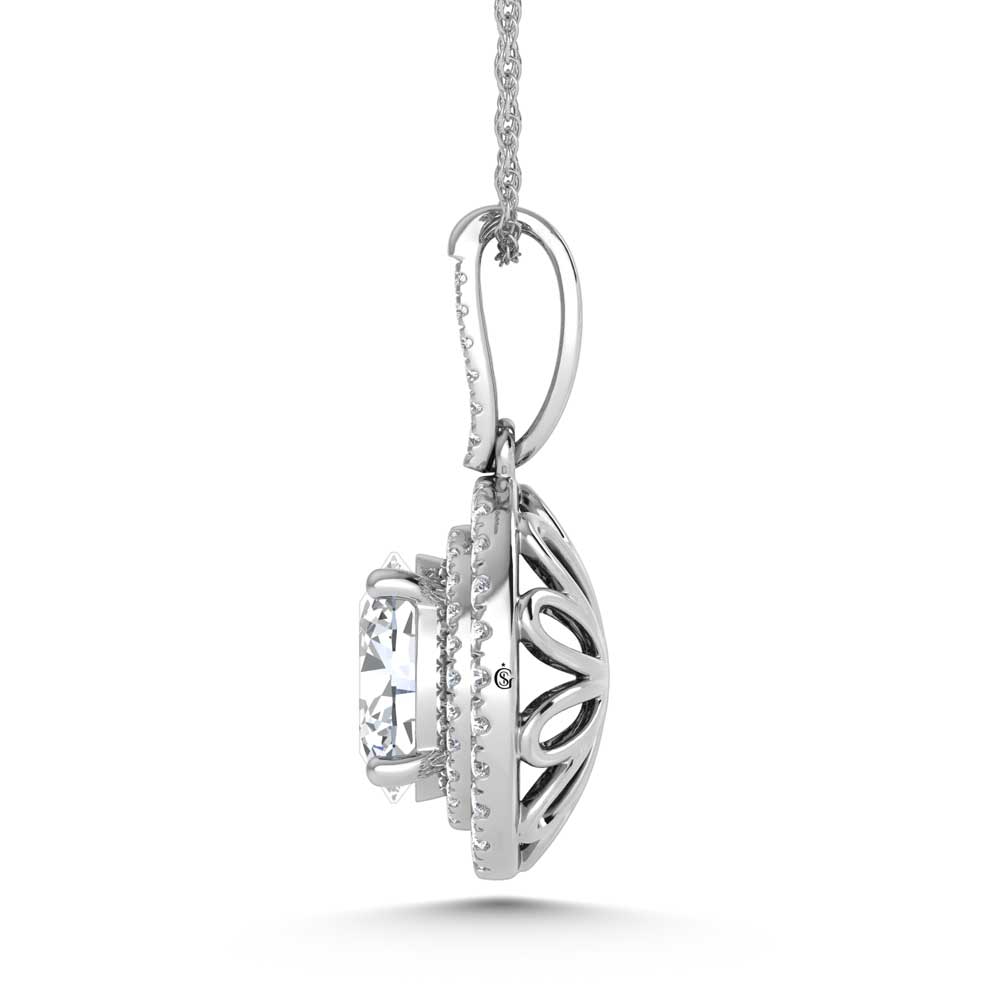 14K White Gold Lab Grown Diamond 3 3/4 Ct.Tw. Oval Shape Fashion Pendant (Oval Center 3 ct)