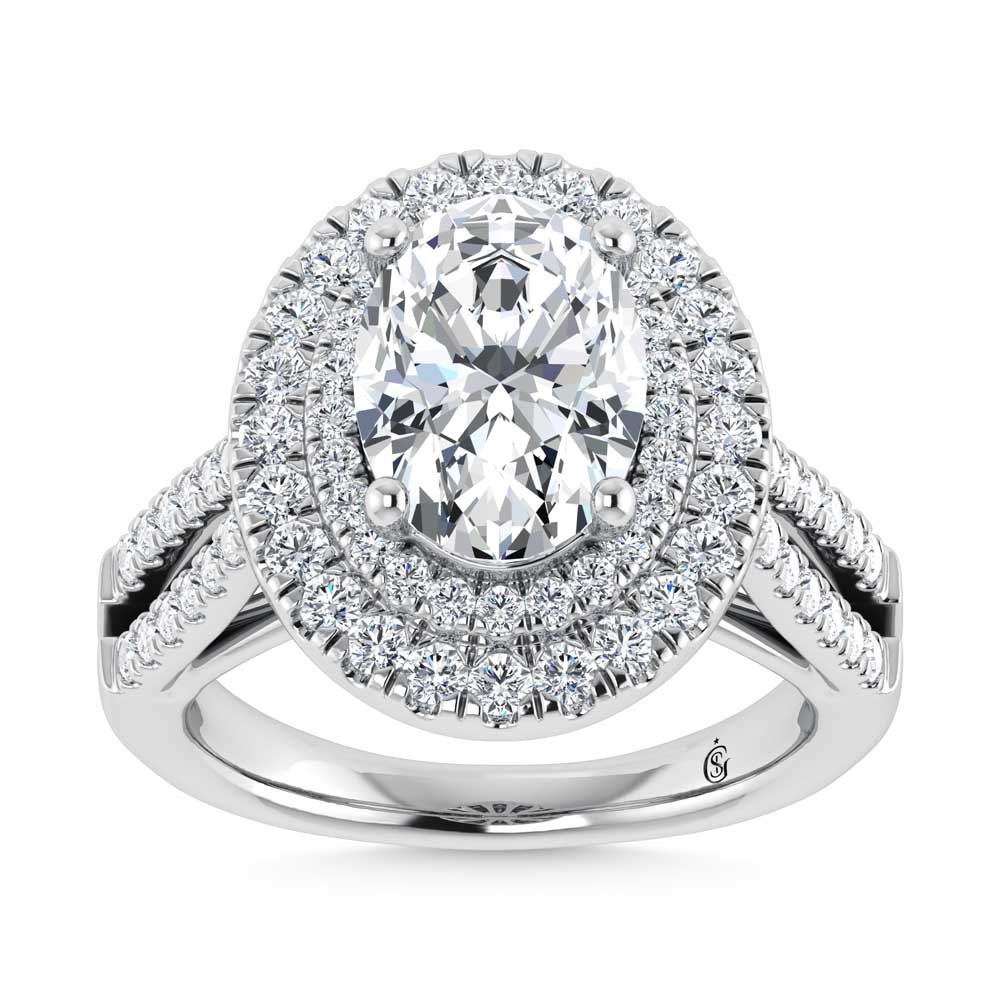 14K White Gold Lab Grown Diamond 3 7/8 Ct.Tw. Oval Shape Fashion Ring (IGI Certfied Center 3ct)