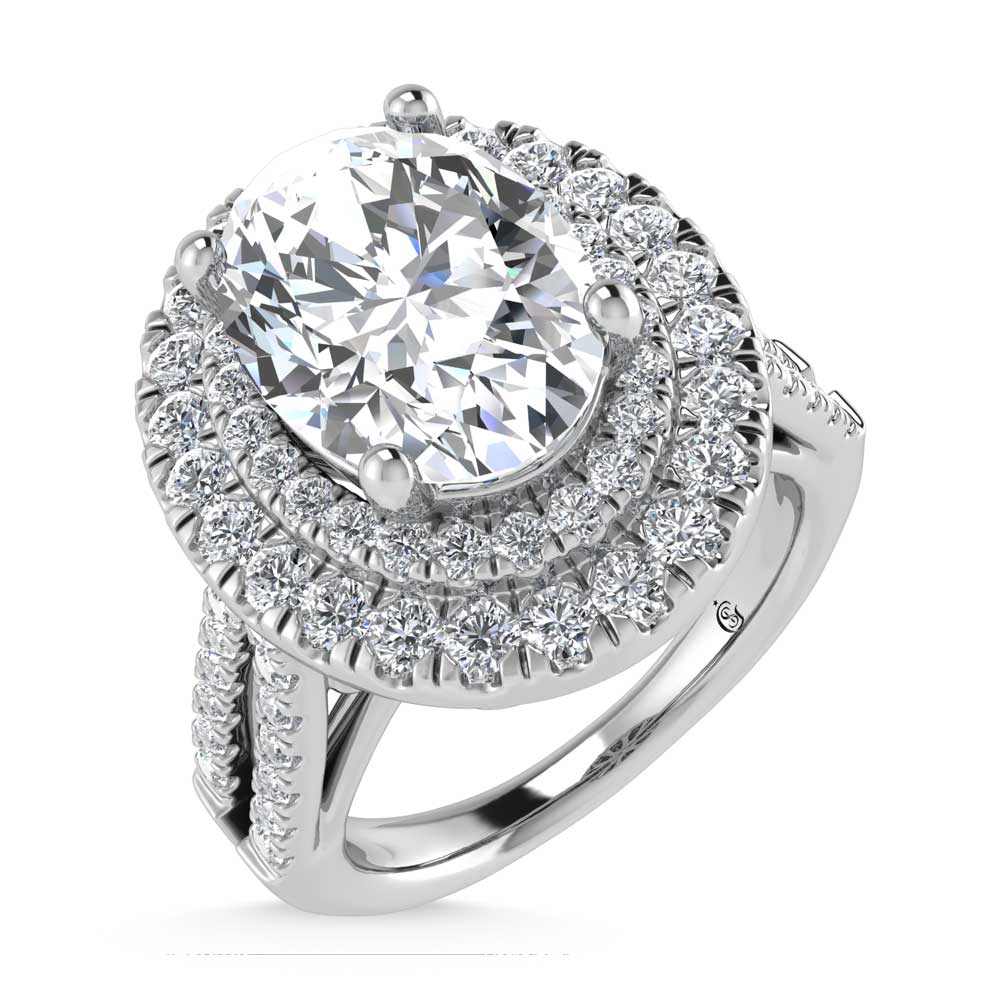 14K White Gold Lab Grown Diamond 3 7/8 Ct.Tw. Oval Shape Fashion Ring (IGI Certfied Center 3ct)