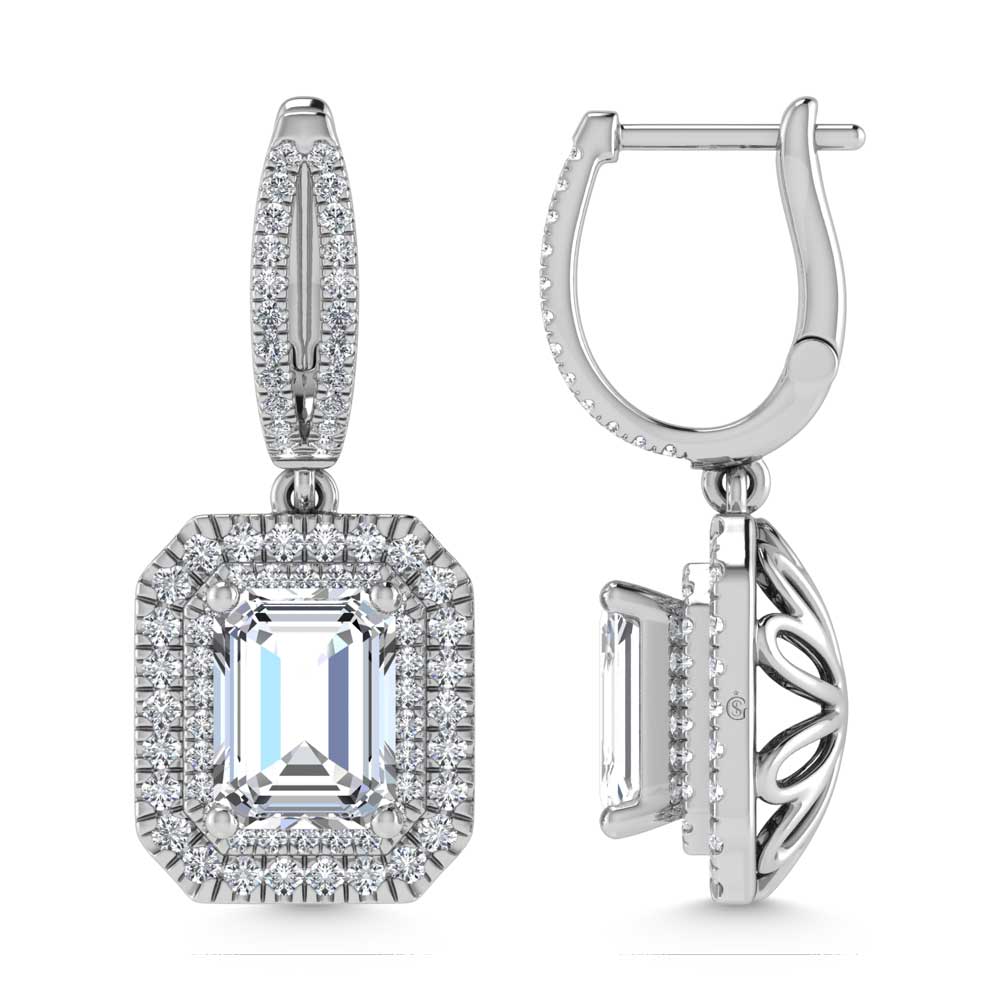 14K White Gold Lab Grown Diamond 5 Ct.Tw. Emerald Shape Fashion Earring (Emeald Center 4 ct )