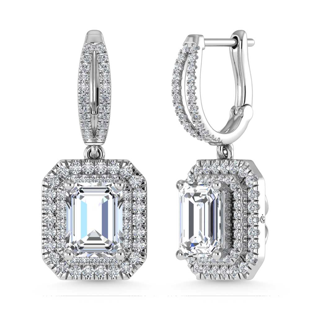 14K White Gold Lab Grown Diamond 5 Ct.Tw. Emerald Shape Fashion Earring (Emeald Center 4 ct )