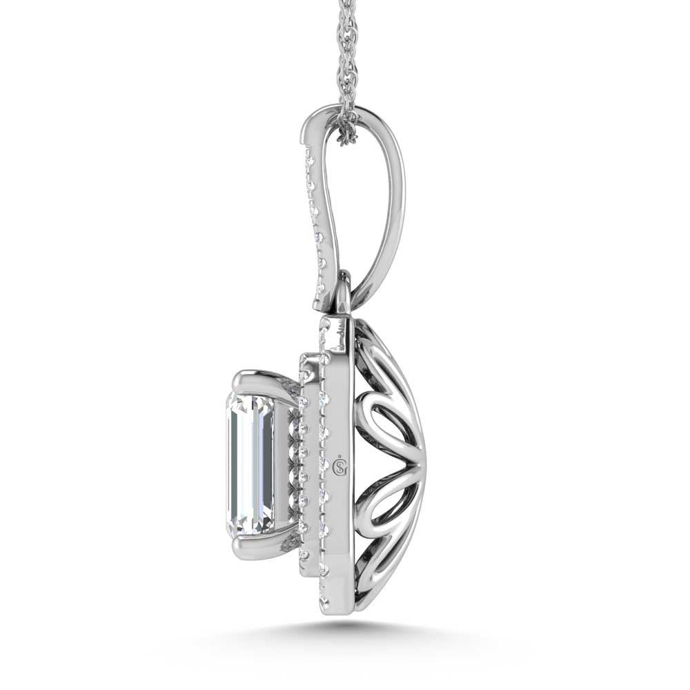 14K White Gold Lab Grown Diamond 3 3/4 Ct.Tw. Emerald Shape Fashion Pendant (Emerald Center 3 ct)