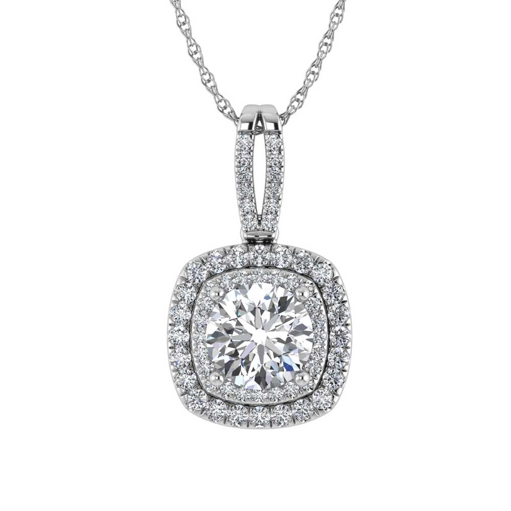 14K White Gold Lab Grown Diamond 3 3/4 Ct.Tw. Round Shape Fashion Pendant (Round Center 3 ct)