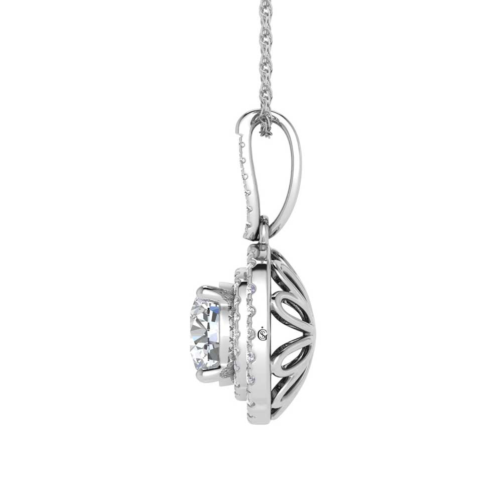 14K White Gold Lab Grown Diamond 3 3/4 Ct.Tw. Round Shape Fashion Pendant (Round Center 3 ct)