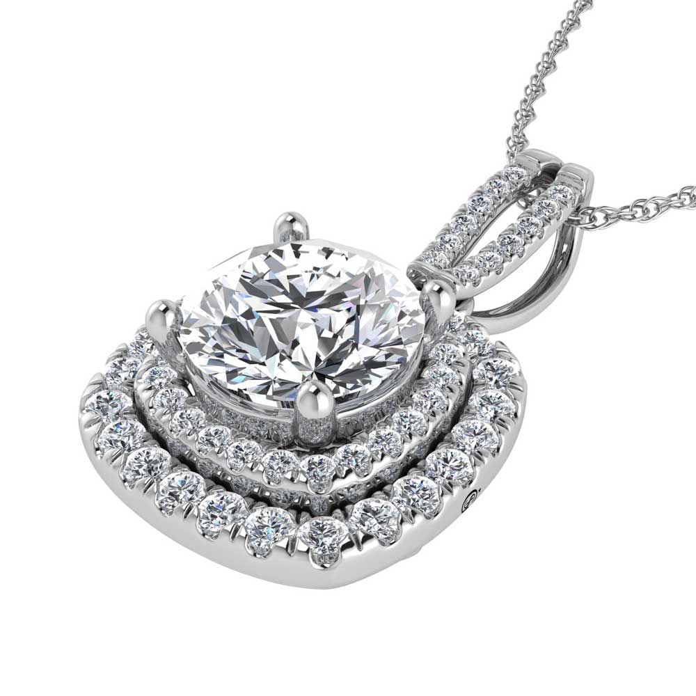 14K White Gold Lab Grown Diamond 3 3/4 Ct.Tw. Round Shape Fashion Pendant (Round Center 3 ct)