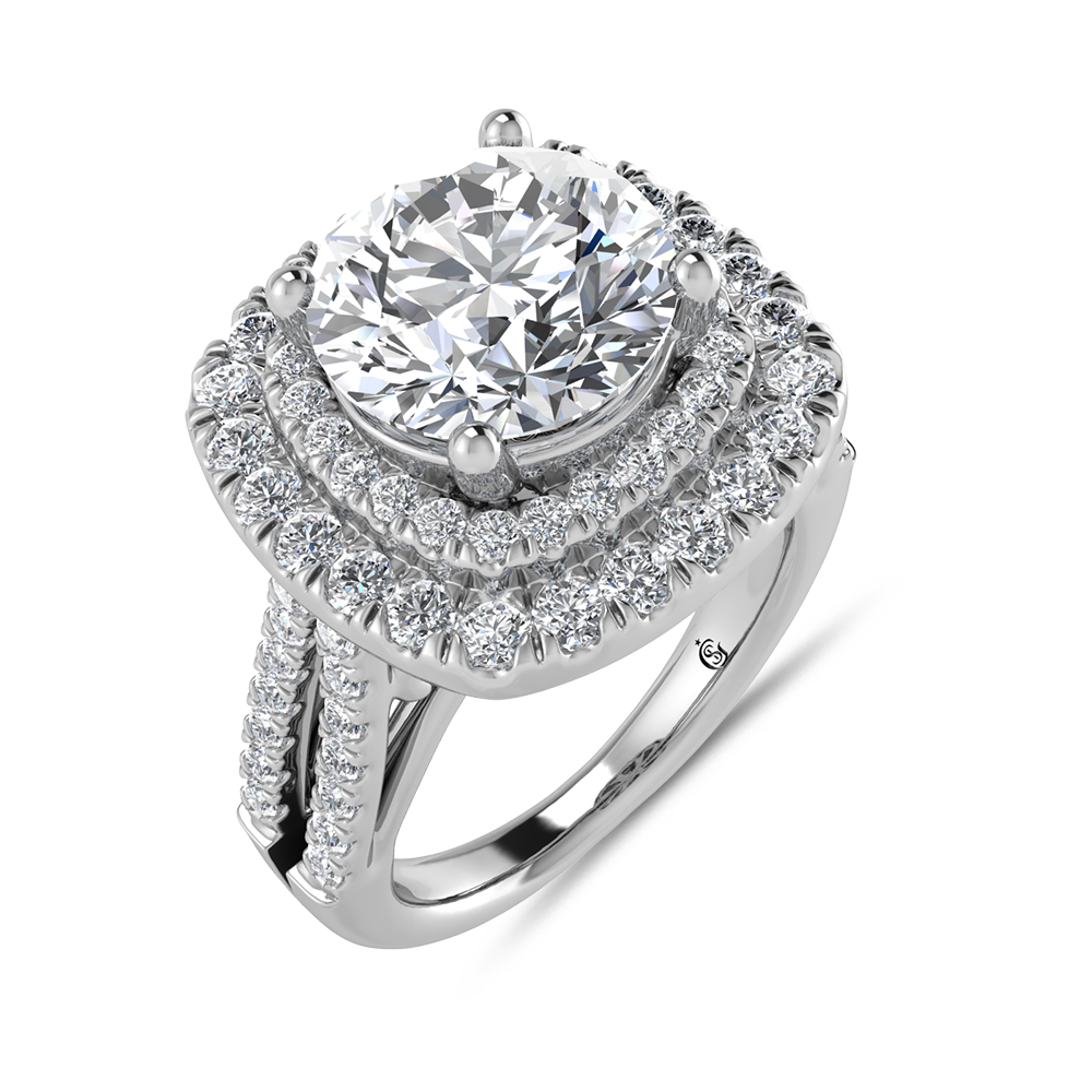 14K White Gold Lab Grown Diamond 3 7/8 Ct.Tw. Round Shape Fashion Ring (IGI Certfied Round Center 3 ct)