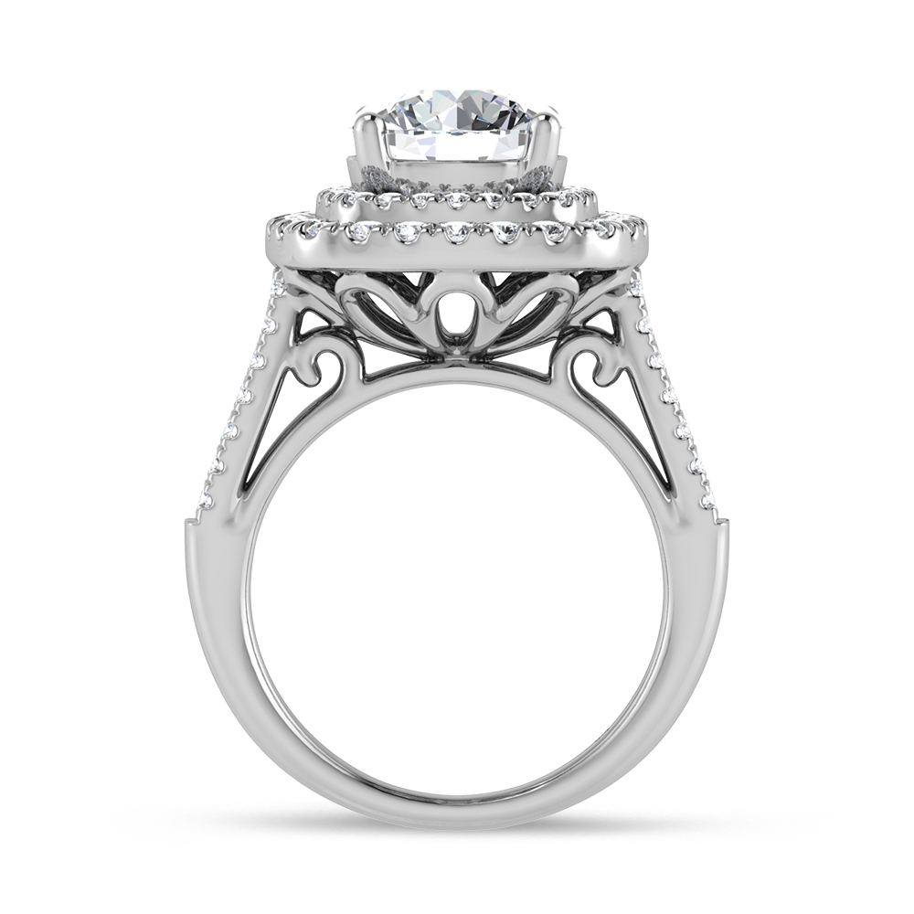 14K White Gold Lab Grown Diamond 3 7/8 Ct.Tw. Round Shape Fashion Ring (IGI Certfied Round Center 3 ct)