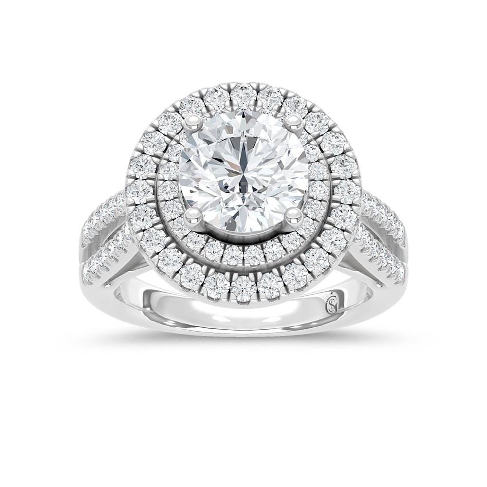 14K White Gold Lab Grown Diamond 3 7/8 Ct.Tw. Round Shape Fashion Ring (IGI Certfied Center 3ct)