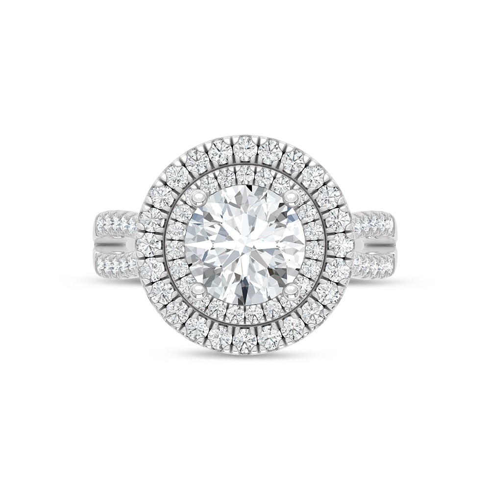 14K White Gold Lab Grown Diamond 3 7/8 Ct.Tw. Round Shape Fashion Ring (IGI Certfied Center 3ct)