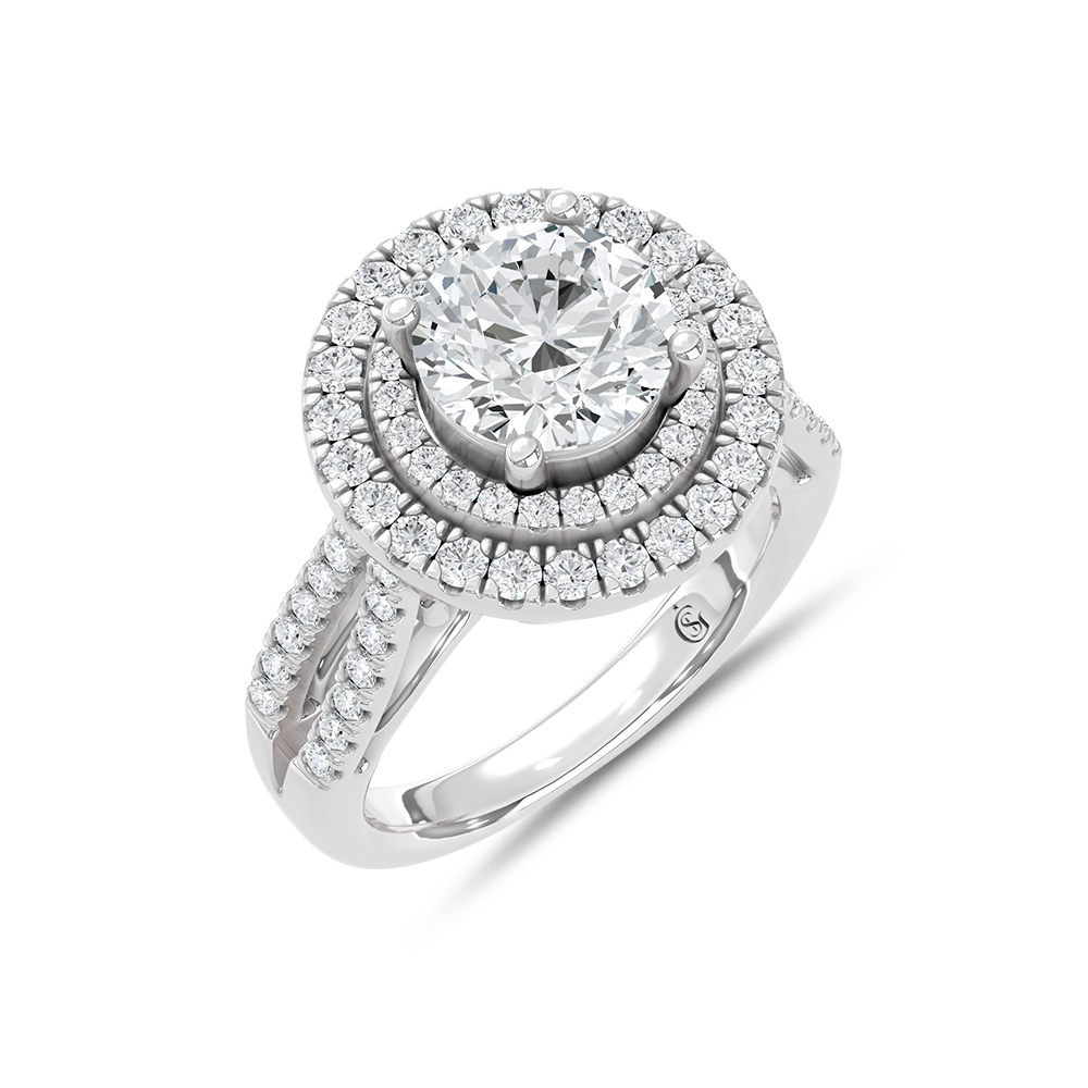14K White Gold Lab Grown Diamond 3 7/8 Ct.Tw. Round Shape Fashion Ring (IGI Certfied Center 3ct)