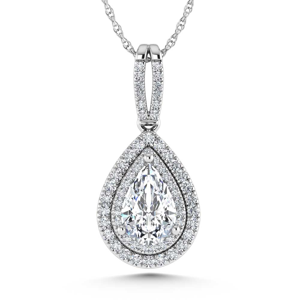 14K White Gold Lab Grown Diamond 3 3/4 Ct.Tw. Pear Shape Fashion Pendant (Pear Center 3 ct)