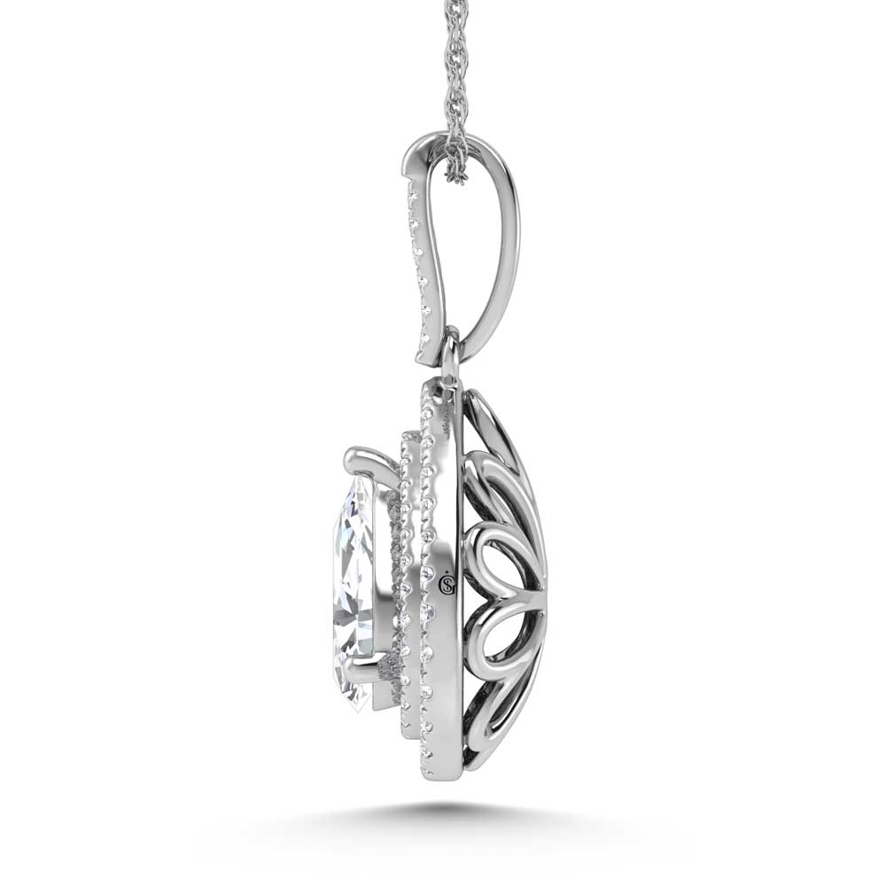 14K White Gold Lab Grown Diamond 3 3/4 Ct.Tw. Pear Shape Fashion Pendant (Pear Center 3 ct)