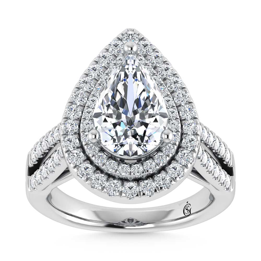 14K White Gold Lab Grown Diamond 3 7/8 Ct.Tw. Pear Shape Fashion Ring (IGI Certfied Center 3ct)