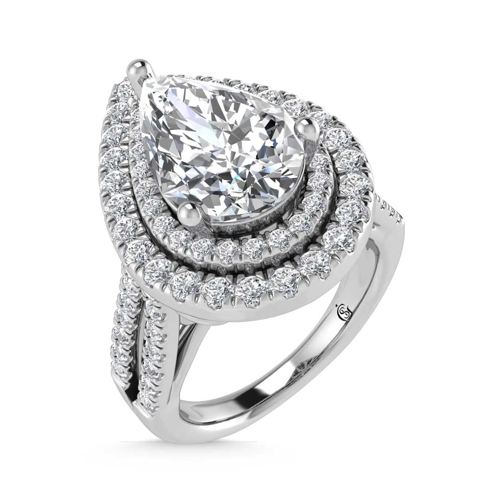 14K White Gold Lab Grown Diamond 3 7/8 Ct.Tw. Pear Shape Fashion Ring (IGI Certfied Center 3ct)