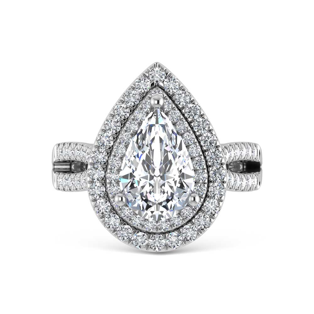 14K White Gold Lab Grown Diamond 3 7/8 Ct.Tw. Pear Shape Fashion Ring (IGI Certfied Center 3ct)
