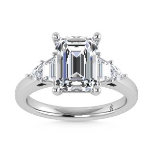 14K White Gold Lab Grown Diamond 3 5/8 Ct.Tw. Emerald Shape Engagement Ring